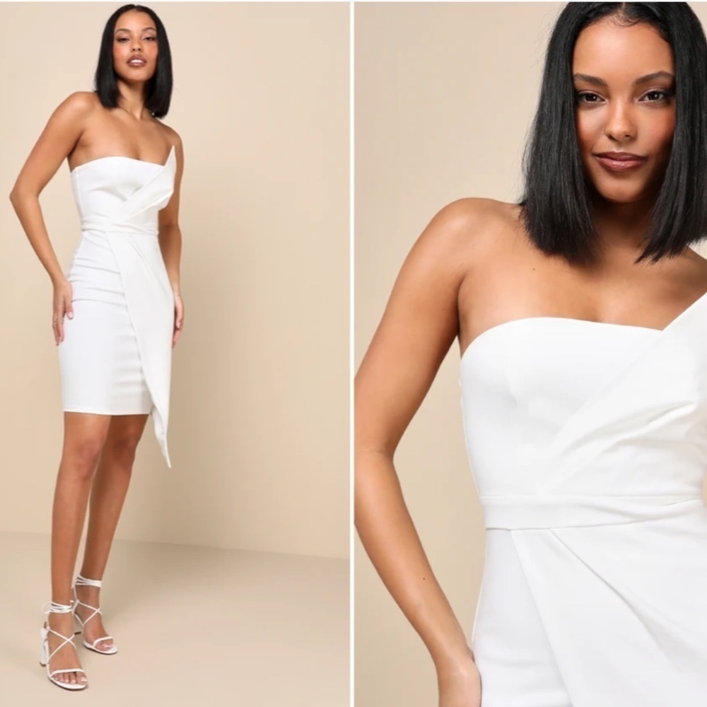 LULUS Bridal Bachelorette Engagement Bridal Shower Sexy Strapless Midi Dress - Picture 3 of 4